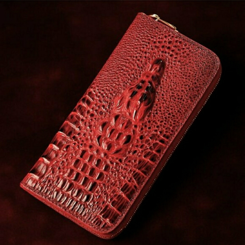 Raised Red & Black Crocodile Embossed Zipper Wristlet / Wallet / Clutch NEW! - Picture 4 of 9